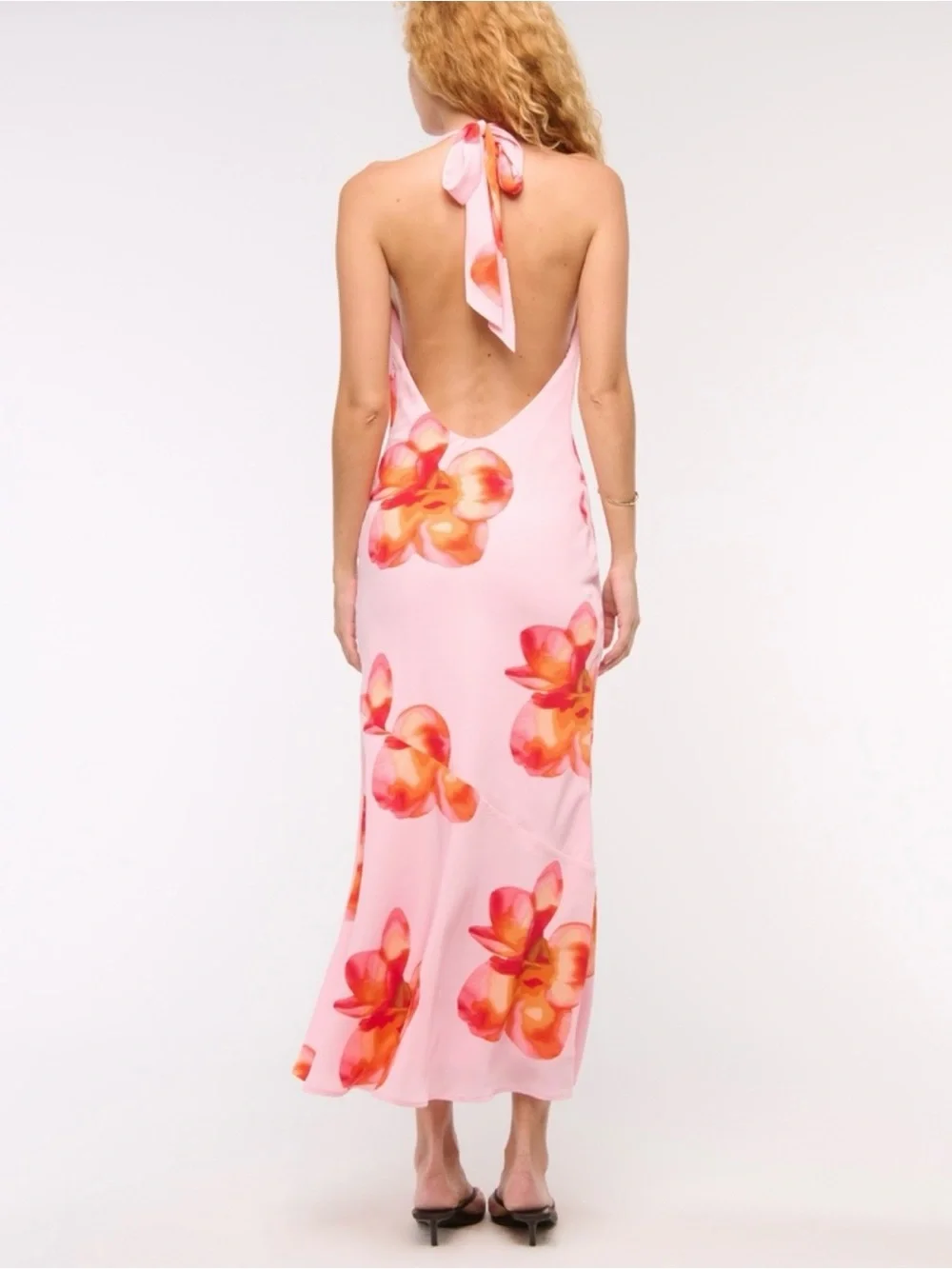 Abercrombie & Fitch Pink Floral Cowl Neck Halter Maxi Dress